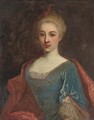 Portrait of a lady, bust-length, in a gold embroidered dress and a red mantle - (after) Nicolas De Largilliere