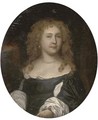 Portrait of a lady, bust-length, in a black dress with slashed sleeves, wearing a pearl necklace and earrings - (after) Nicolas De Largilliere