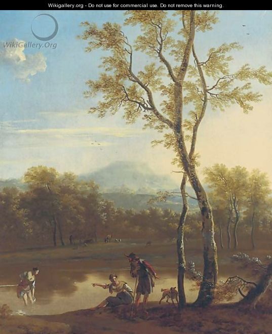 A wooded river landscape with an Arcadian scene - (after) Nicolaes Berchem