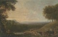 A wooded river landscape with a drover and cattle on a track - (after) Nicolaes Berchem