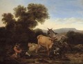 A wooded landscape with a shepherd and his flock resting - (after) Nicolaes Berchem