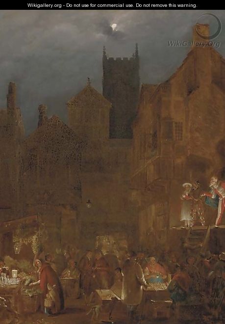 Figures in a moonlit market before an open theatre - (after) Condy, Nicholas Matthews