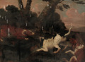 Hounds chasing a hare in a wooded landscape - (after) Paul De Vos