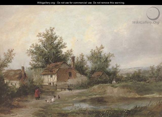 Figures and country cottages beside a pool - (after) Patrick Nasmyth