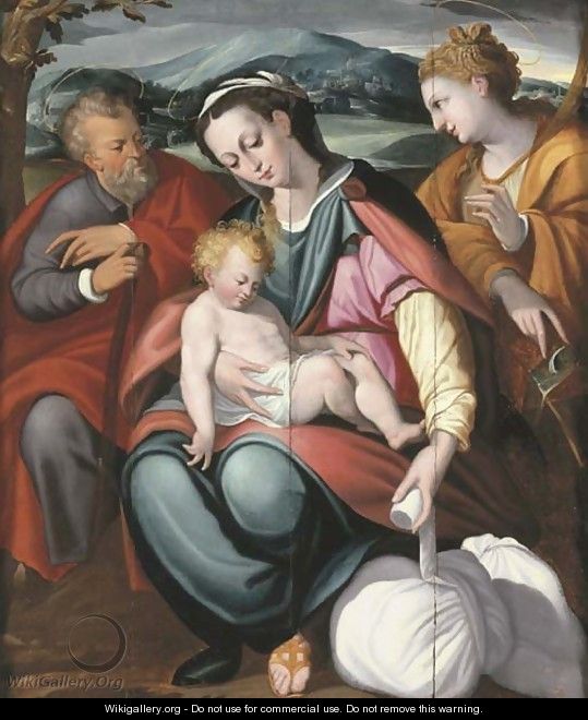 The Holy Family with Saint Catherine in a landscape - (after) Orazio Samacchini