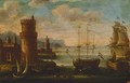 A Mediterranean harbour with moored men-o'-war - (after) Orazio Grevenbroeck