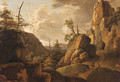 A rocky landscape with horsemen on a track - (after) Norbert Joseph Carl Grund