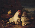 A hen with chicks in a farmyard - (after) Peter Casteels III