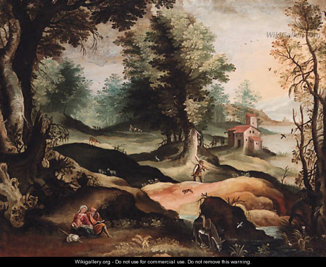 A landscape with the Rest on the Flight into Egypt - (after) Paolo Fiammingo