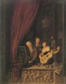Elegant company making music in an interior, in a sculpted niche - (after) Louis Moritz