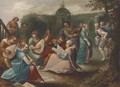 Elegant company making music in a garden - (after) Louis De Caullery II