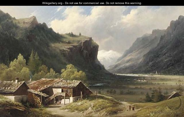 A sunlit chalet in an Alpine valley, thought to be Oberhasle, Switzerland - (after) Louis Auguste Lapito