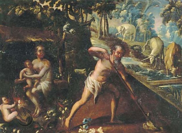 Adam and Eve with Cain and Abel after the Expulsion from the Garden of Eden - (after) Lodovico Pozzoserrato (see Toeput, Lodewijk)