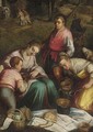 Farm hands eating with harvesters beyond - (after) Jacopo Bassano (Jacopo Da Ponte)