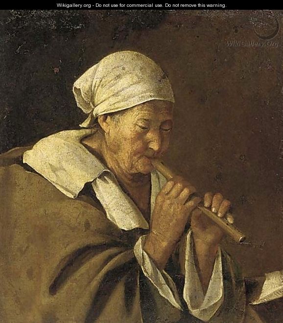 An old woman playing a flute - (after) Lambert Jacobsz Or Jacobs