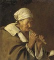 An old woman playing a flute - (after) Lambert Jacobsz Or Jacobs