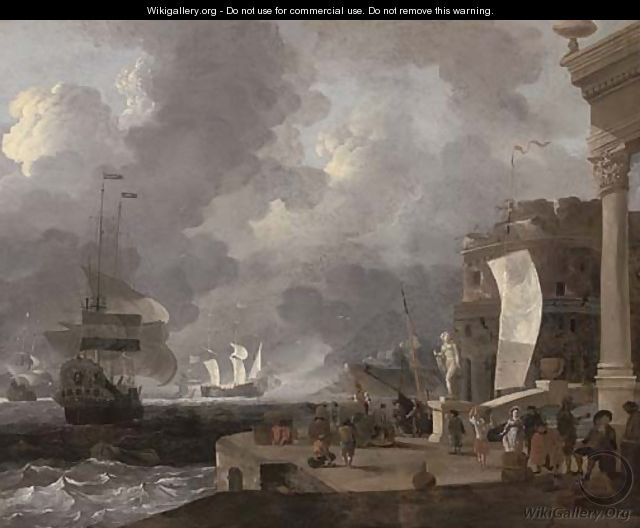 A mediterranean harbour scene - (after) Ludolf Backhuysen