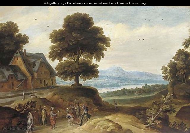 A wooded river landscape with Christ and the Centurion - (after) Lucas Van Uden