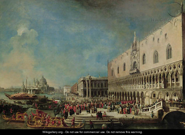 The Grand Canal, Venice, with the reception of the French ambassador into the Ducal Palace - (after) Luca Carlevarijs