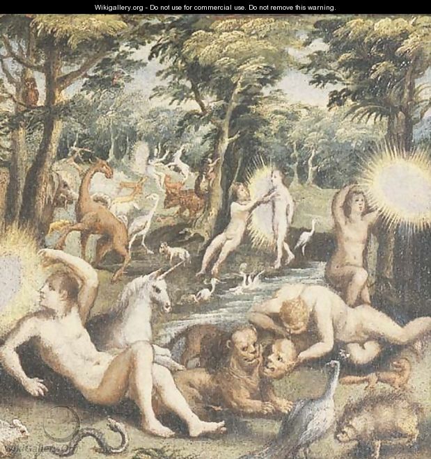 Adam and Eve in the Garden of Eden - (after) Maarten De Vos