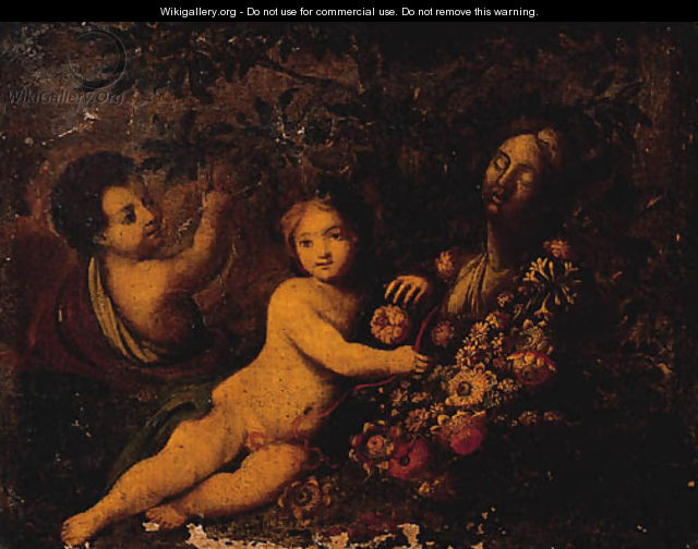 Putti with Carnations, Lilies, Tulips, Peonies and other Flowers - (follower of) Nuzzi, Mario