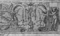 A wall decoration with a landscape painting in a cartouche and winged figures holding garlands - (after) Marco Marchetti, Called Marco Da Faenza