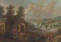 An extensive river landscape with figures by a village - (after) Marc Baets