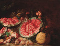 Still life of water melons, peaches and grapes - (after) Maximilian Pfeiler