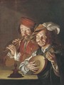A lute player and a flute player making music by candlelight - (after) Matthias Stomer