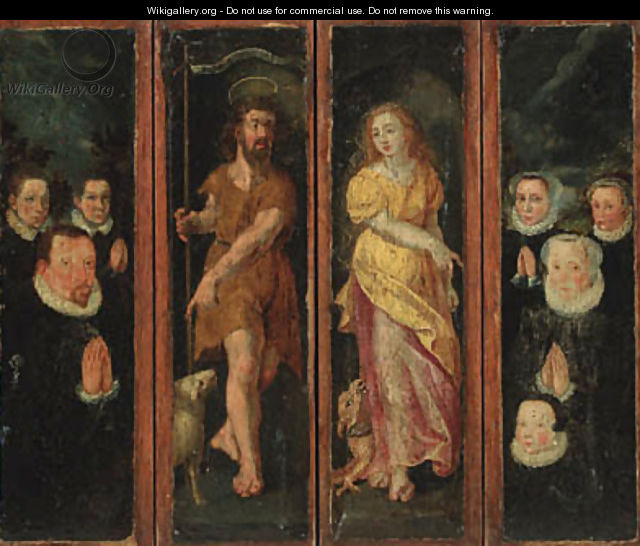 Saint John the Baptist and Saint Margret with donors - a set of four compartments from an altarpiece - (after) Maarten De Vos