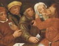 Peasants playing cards and cavorting - (after) Marten Van Cleve