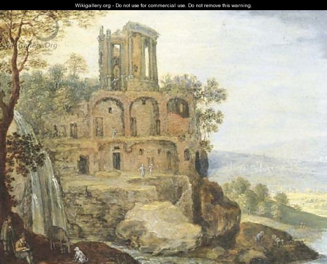 An extensive landscape with the Temple of the Vesta, near Tivoli - (after) Marten Ryckaert