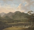 View of Coniston and Weatherlam, with cattle in the foreground, and Coniston Old Hall beyond - (after) John Rathbone