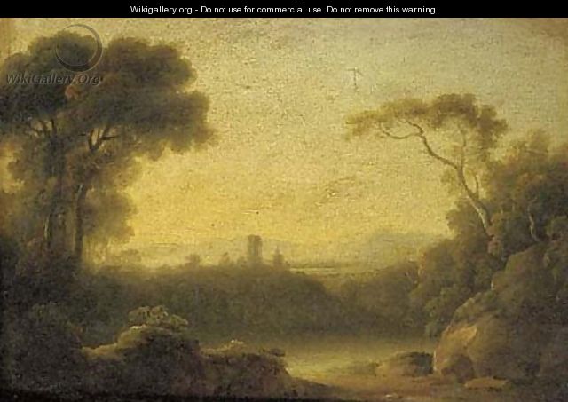 A castle in an Italianate landscape - (after) John Rathbone