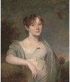 Portrait of a lady, half-length, in a white dress and grey shawl, with a landscape beyond - (after) Hoppner, John