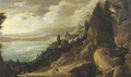 An extensive mountain landscape with The Expulsion of Hagar - Joos Or Josse De, The Younger Momper