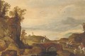 An alpine landscape with travellers on a bridge - Joos Or Josse De, The Younger Momper