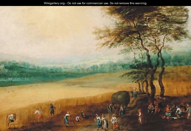 A summer landscape with peasants harvesting - (after) Joos Or Josse De, The Younger Momper