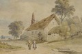 Figures walking along a village lane - (after) John Varley