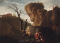 An Italianate landscape with figures by a waterfall - (after) Claude-Joseph Vernet