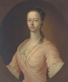 Portrait of a lady, bust-length, in a pink dress and pearl earring, feigned oval - (after) Highmore, Joseph
