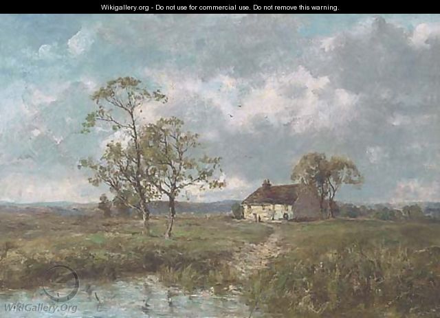 A cottage by a pond on the edge of the moors - (after) Jose Weiss