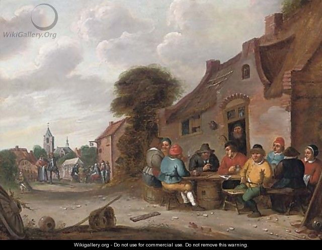 Peasants drinking and smoking outside a tavern - (after) Joost Cornelisz. Droochsloot