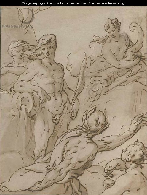 A river god, Pan, a female figure representing Abundance, and two other figures - (after) Karel Van Mander