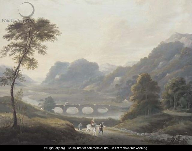 Travellers on a track in a river landscape - (after) Julius Caesar Ibbetson