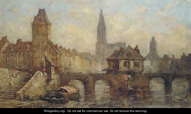 On the river at Petit France, before Strasbourg Cathedral - (after) Noel, Jules Achille