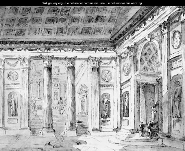 The Entrance Of An Antique Palace With Colonnades - (after) Jean Lemaire