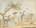 Three women in oriental costume beneath an exotic tree - (after) Jean Baptiste Leprince