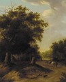 A horseman and other figures on a wooded path - (after) Jan Wijnants