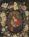 The Virgin and Child set in a feigned cartouche of tulips, roses and other flowers - (after) Jan Van, The Younger Kessel